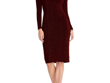 RACHEL ROY Womens Red Cold Shoulder Glitter Crisscross-halter Keyhole Long Sleeve Midi Party Sheath Dress Online Hot Sale