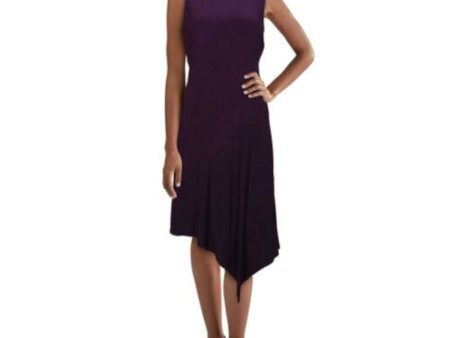 MSK Womens Purple Rhinestone Zippered Asymmetrical Sleeveless Crew Neck Below The Knee Evening Fit + Flare Dress For Sale