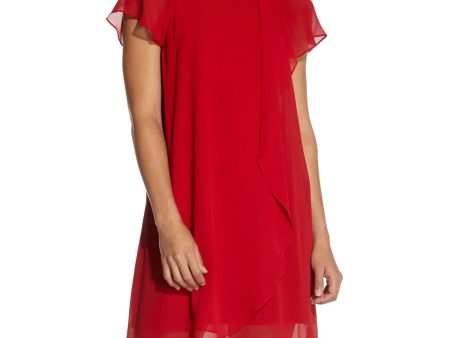 ADRIANNA PAPELL Womens Sheer Flutter Sleeve Crew Neck Above The Knee Hi-Lo Dress Fashion