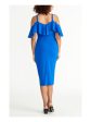 RACHEL RACHEL ROY Womens Blue Slitted Zippered Lined Ruffled Flutter Sleeve Off Shoulder Midi Evening Sheath Dress Sale