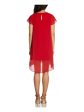 ADRIANNA PAPELL Womens Sheer Flutter Sleeve Crew Neck Above The Knee Hi-Lo Dress Fashion