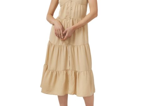 RILEY&RAE Womens Beige Sleeveless V Neck Midi Fit + Flare Dress Fashion