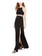 SEQUIN HEARTS Womens Black Slitted Sleeveless Halter Full-Length Formal Fit + Flare Dress on Sale