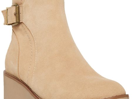 AQUA COLLEGE Womens Beige Padded Waterproof Buckle Accent Lug Sole Desiree Almond Toe Block Heel Zip-Up Suede Booties M Online