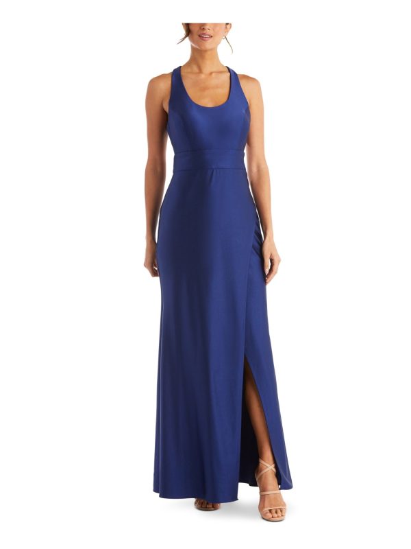 MORGAN & CO Womens Zippered Sleeveless Scoop Neck Full-Length Evening Fit + Flare Dress Online now