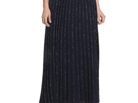 ADRIANNA PAPELL Womens Metallic Tea-Length Cocktail Pleated Skirt Hot on Sale