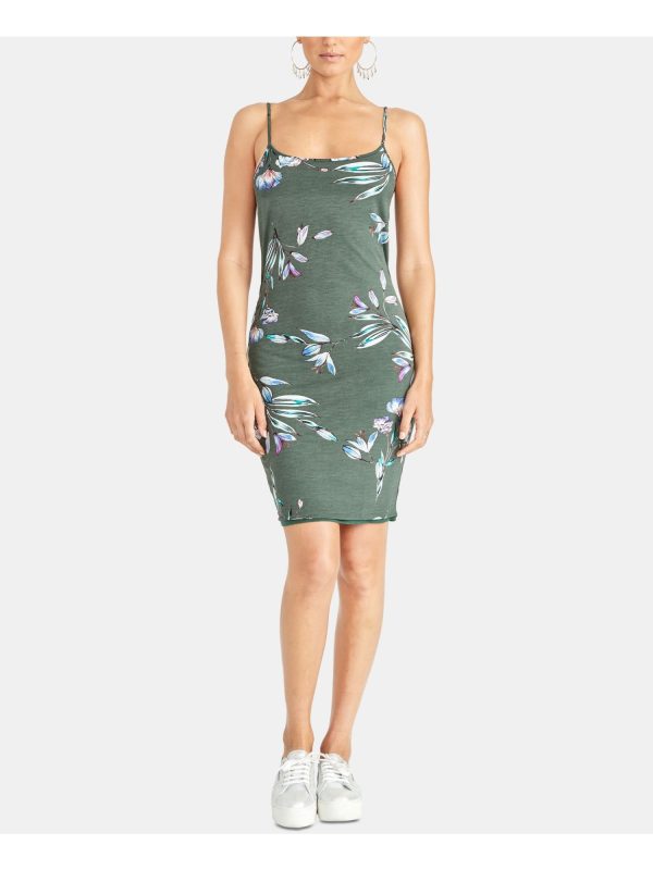 RACHEL ROY Womens Twist Back Floral Spaghetti Strap Scoop Neck Above The Knee Body Con Dress Discount