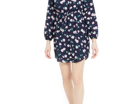 MAISON JULES Womens Floral Long Sleeve V Neck Short Sheath Dress Cheap